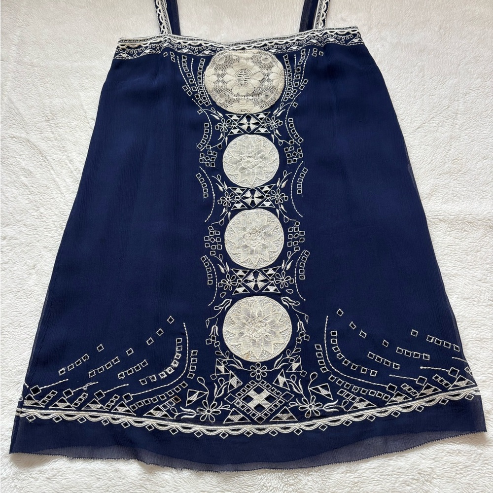 Calypso St. Barth Navy and White Embroidered Mini Dress
